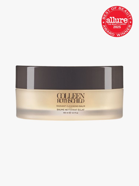 Colleen Rothschild Beauty Radiant Cleansing Balm in branded clear jar with black twist cap on light gray background with red Allure Best of Beauty seal in the top right corner