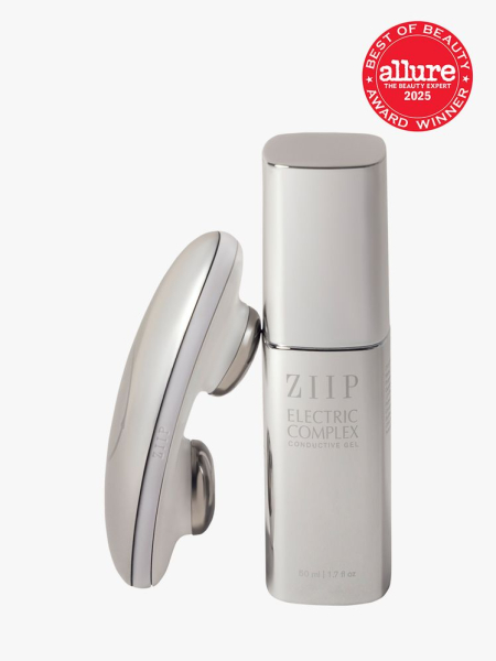 ZIIP HALO in branded metallic silver color way next to matching bottle component on light gray background with red Allure Best of Beauty seal in the top right corner