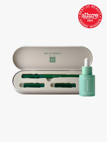 Barefaced Shaving Kit in branded green and white color way on light gray background with red Allure Best of Beauty seal in the top right corner