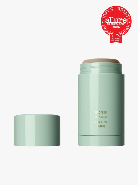 Nº Green Deodorant Stick in branded green twist up applicator on light gray background with red Allure Best of Beauty seal in the top right corner